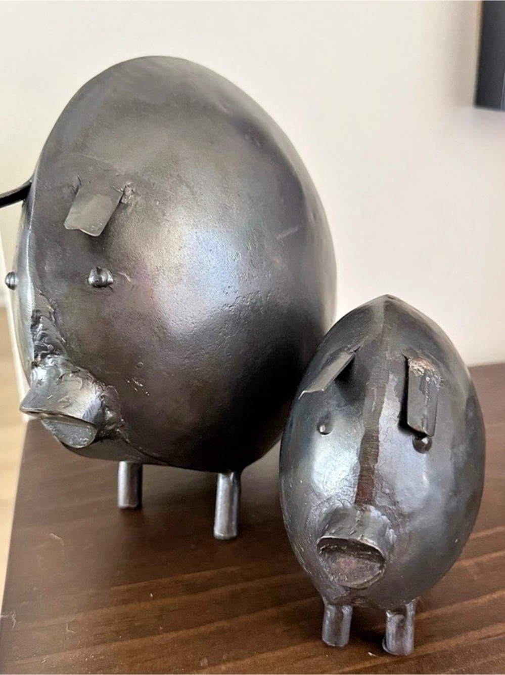 Metal Pig Sculptures Set of 2 forged metal